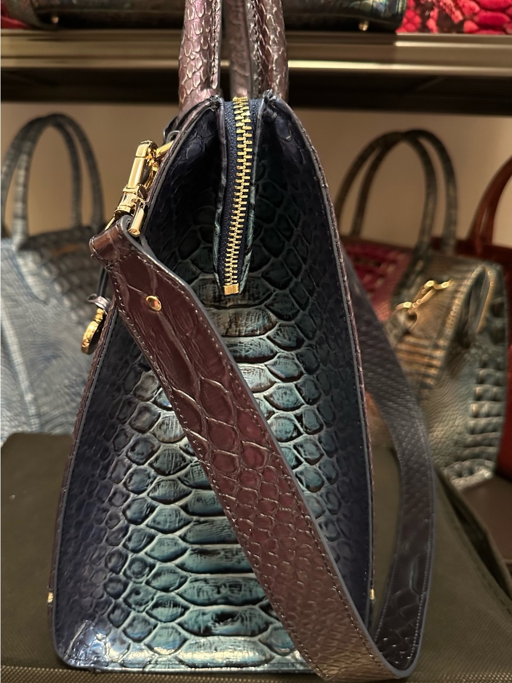 GREAT PRICE Brahmin Sapphire Blue Iridescent Blue/Green/ Purple Satchel - Picture 8 of 14